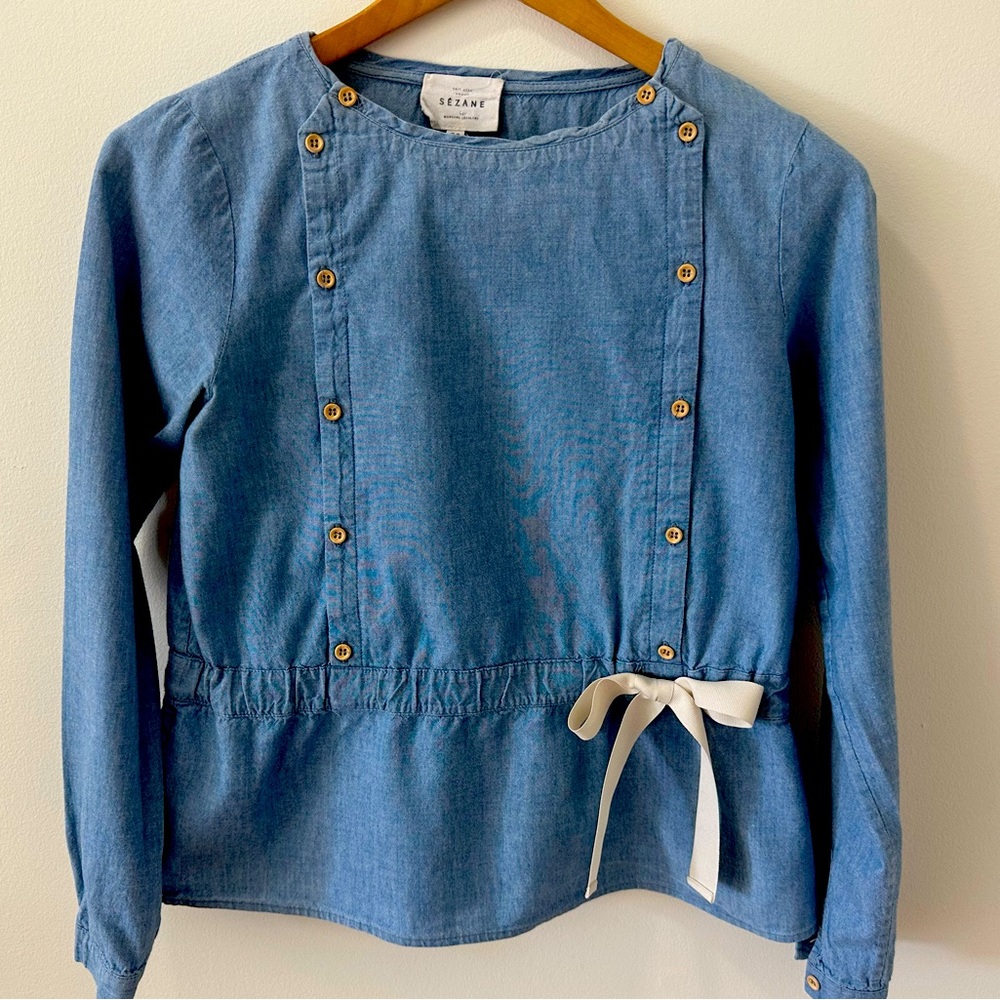 Sezane Chambray Peplum Blouse